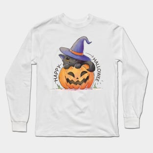 Halloween Fun - Black Cat In A Pumpkin Long Sleeve T-Shirt